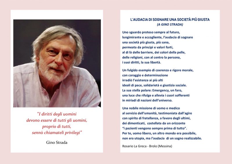 Una poesia dedicata a Gino Strada, nel terzo anniversario della scomparsa