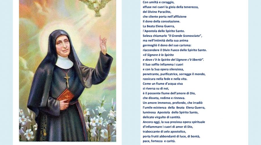 “Apostola dello Spirito Santo”, poesia dedicata alla Beata Suor Elena Guerra che domani sarà proclamata Santa.