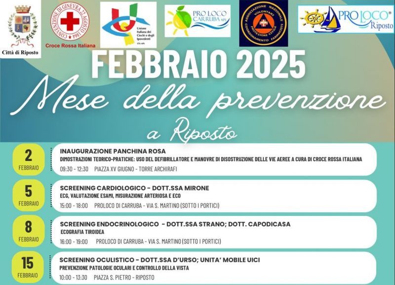 A Riposto febbraio è il “Mese della prevenzione”: screening gratuiti e dimostrazioni di primo soccorso