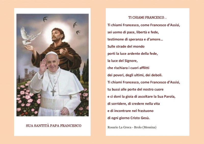 Una poesia dedicata a Papa Francesco, come augurio di pronta guarigione